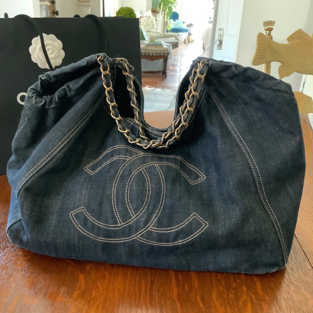 CHANEL COCO CABAS DENIM TOTE BAG RARE 2006-2008